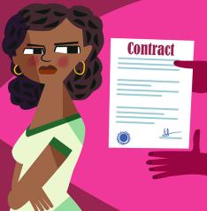 Illustration of black woman offered a contract