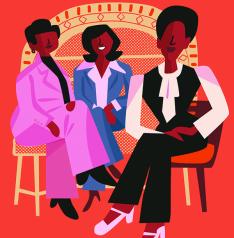 Illustration of 3 black women seated for a photo