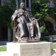 Andrew Fleming West 1874, depicted in bronze at the graduate school, was the chief organizer and fundraiser for the University’s 150th-anniversary celebration -- and founded Princeton's Glee Club.