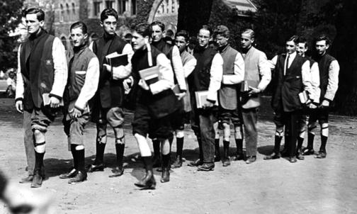 Freshman orientation, with sock garters