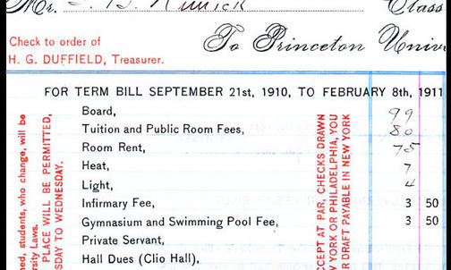 Princeton tuition in 2010 and 1910