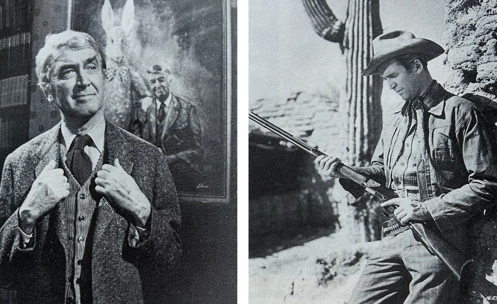 In 1950, Stewart showed his range as an actor in the light comedy “Harvey” (left) and his first western, “Winchester ’73.”