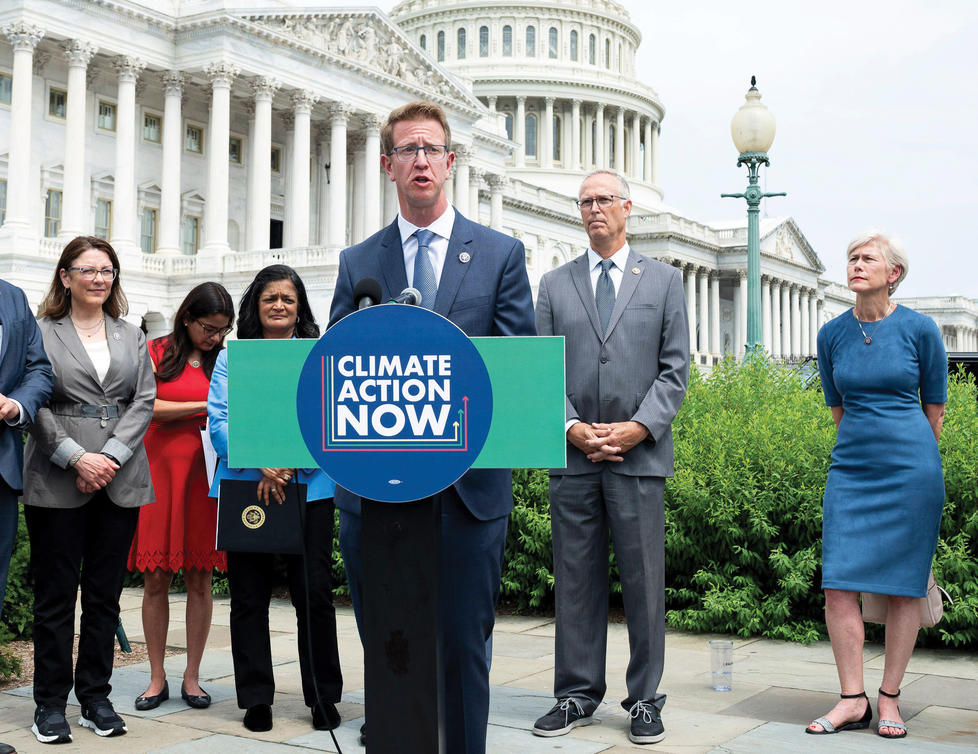 Derek Kilmer ’96 speaking outside of the Capitol