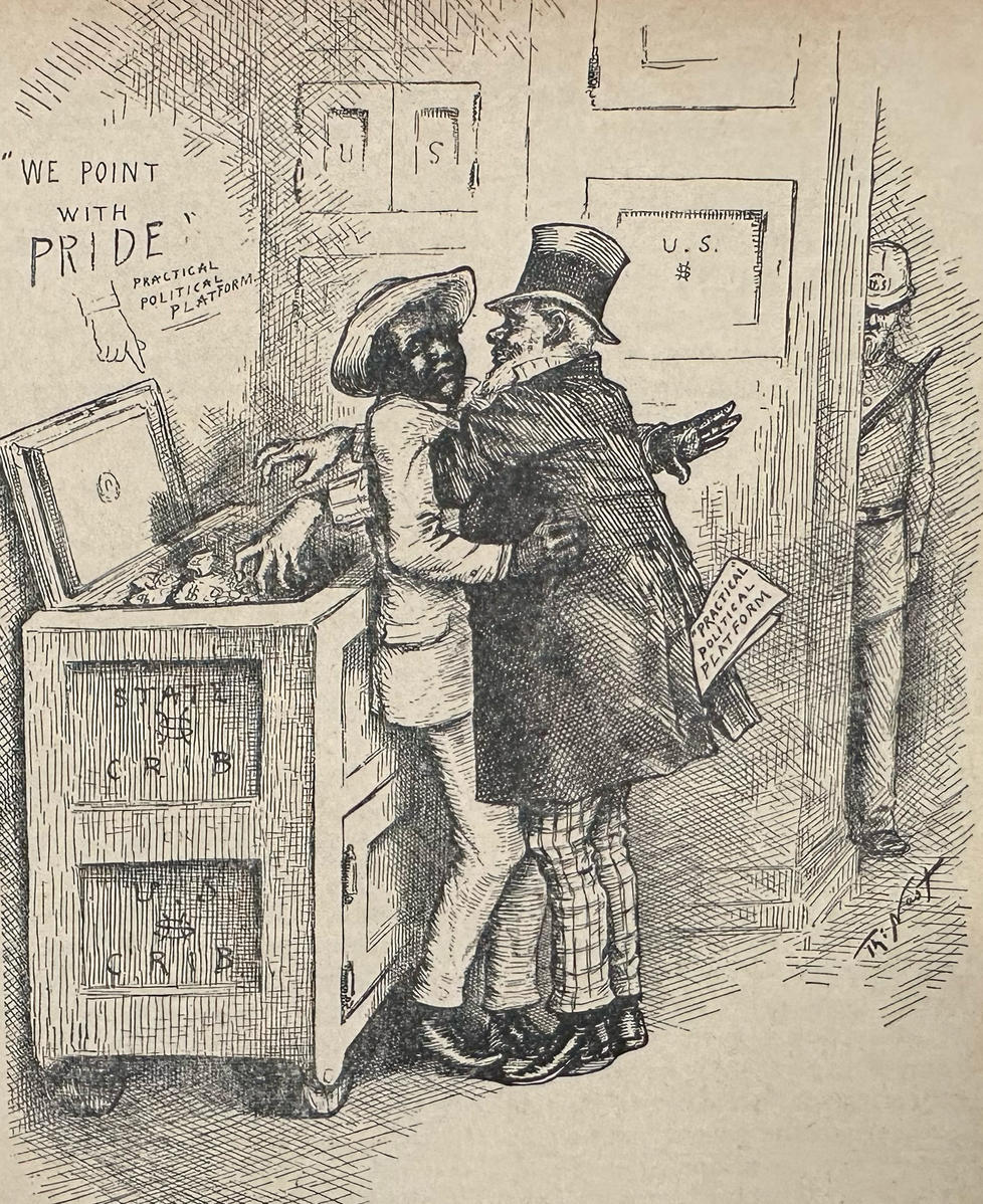 “THE ‘PRACTICAL’ POLITICIAN’S LOVE FOR THE NEGRO…Federal funds intended to ease the Negro’s progress toward first-class citizenship were often appropriated for other purposes,” wrote Harper’s Weekly in 1874.