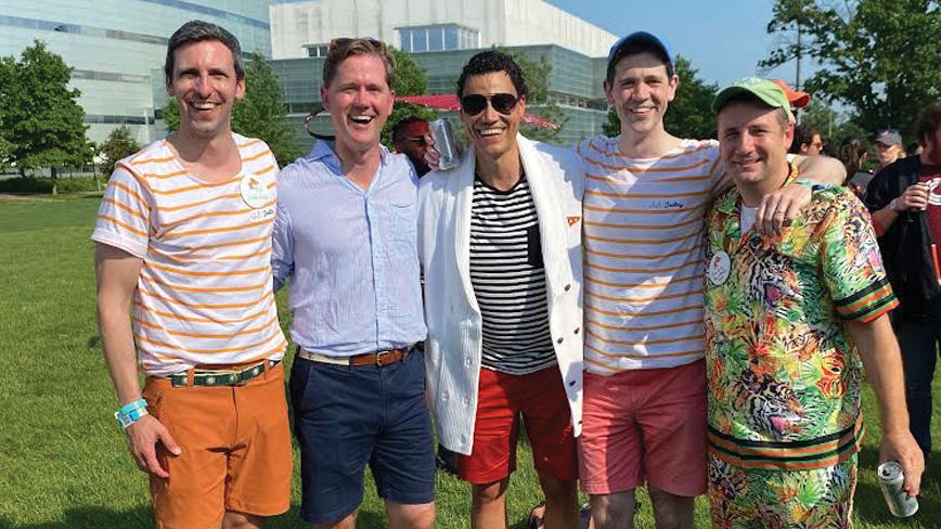 Sittenfeld with classmates Alexander Maugeri, Christian Sahner, Tyler Allard, and Duncan Sahner ’06 at Reunions 2022.