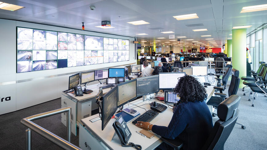 LONDON_Control Center.jpg London Undergound staffers monitor the network using a wall of video feeds from around the city.