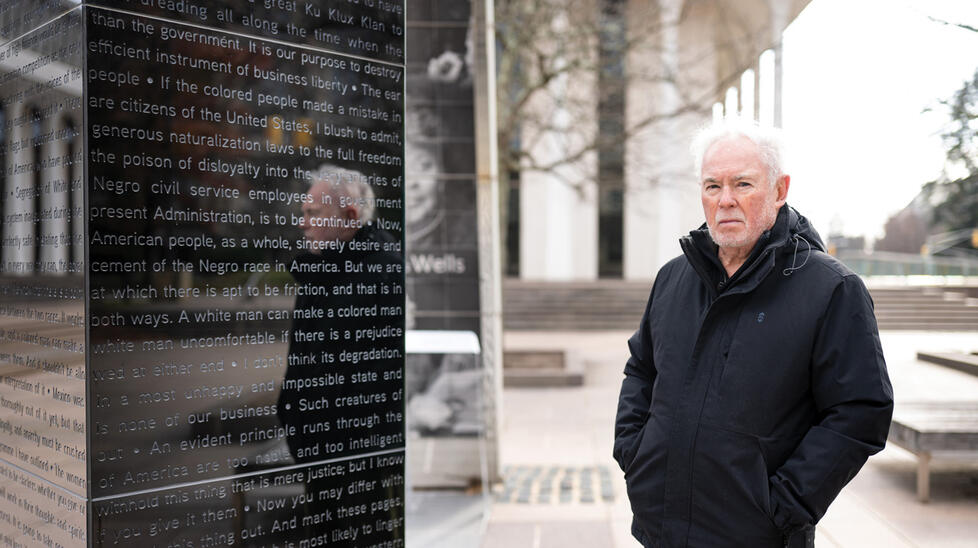 Tony Singleton standing outside of Roberts Hall