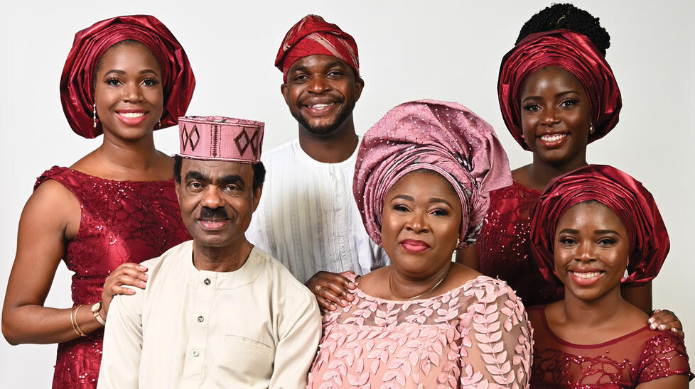 Clockwise from left: Omoye Imoisili &rsquo;08 with her family, including brother Mabo, sisters Sowa and Zoddy, mother Bim, and father Menfo.