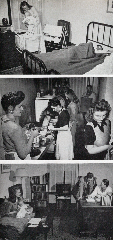 Life at 19 University Place, one of the University residences for married students, in 1946. (PAW Archives, Feb. 22, 1946)
