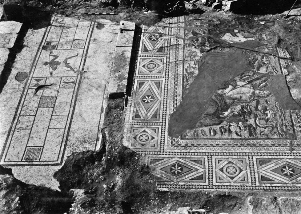 Using glued cloth and boards, wooden poles, concrete, and steel reinforcements, archaeologists removed scores of mosaics from the site.