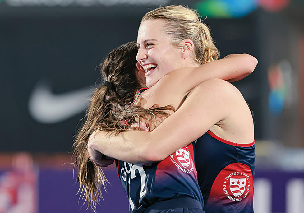 Beth Yeager hugs a teammate.