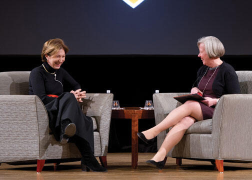 AS-SlaughterSMT.jpg Anne-Marie Slaughter ’80 and President Tilghman discuss work-life balance.