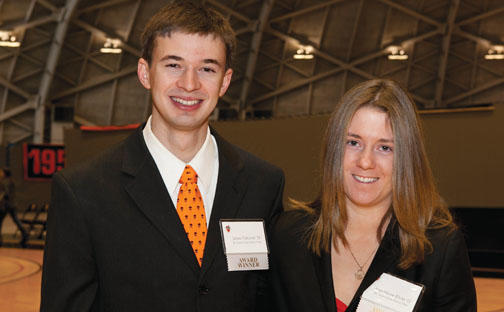 Honored during Alumni Day were the two winners of the PYNE HONOR PRIZE, the University’s top undergraduate award. Above, from left: