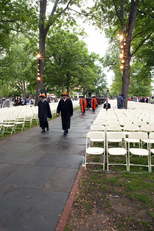 The procession begins onto the front campus.