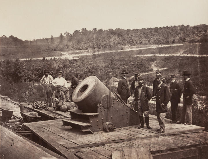 “Mortar Dictator, Front of Petersburg, October 1864” — This mortar weighed 17,120 pounds and was capable of firing a 200-pound shell more than 2.5 miles, as it is believed to have done during the siege of Petersburg. “The bursting of the shell was