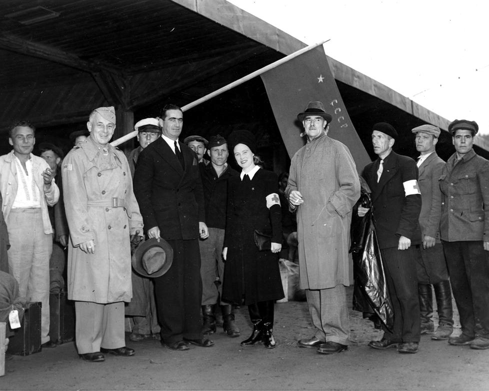 Berg poses with Allied military officials in Oslo, Norway, in June 1945. After the war, his work as a spy dwindled.