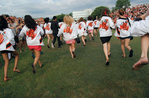 At the P-rade, rushing to become alumni.