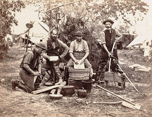 Prince’s Servants: It was not unusual for soldiers of means to bring along domestic help from home. Taken on May 3, 1862, in the Union camp near Yorktown, Va., the photo shows four servants from the household of the Prince de Joinville, of France.