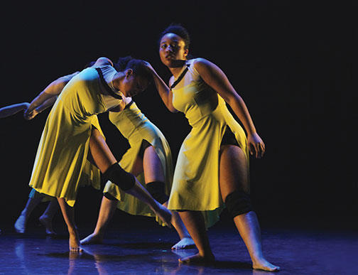 Strong, right, in Matters, choreographed by professor Rebecca Lazier, in the 2014 Spring Dance Festival