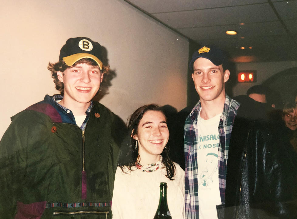 From left, Nate Ewell ’96, Malena (Salberg) Barzilai ’97, and Grant Wahl ’96 in 1995.