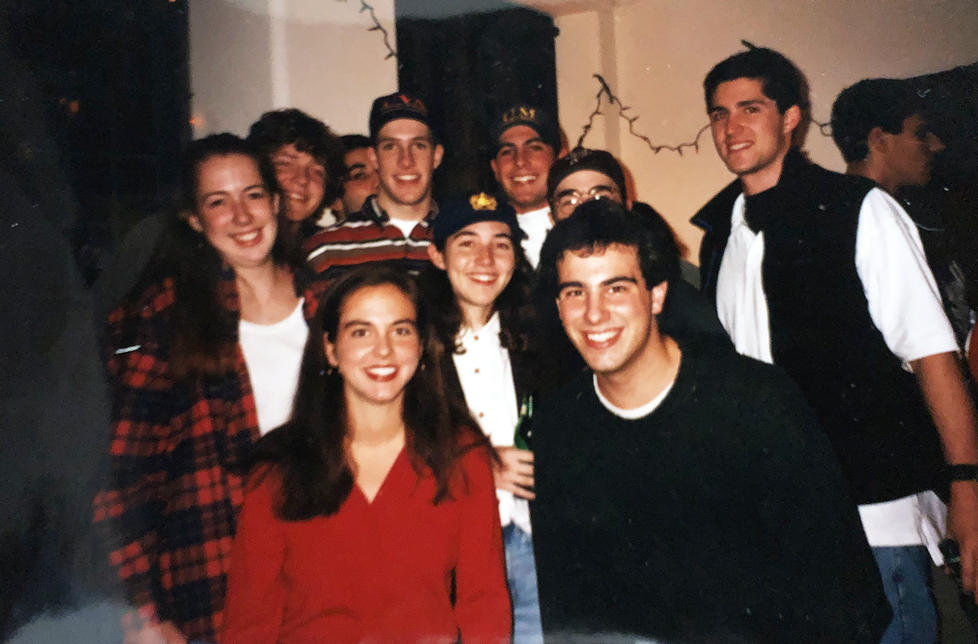 Clockwise from bottom left, Allison Slater Tate ’96, Jen (Jones) Boyd ’97, Nate Ewell ’96, Grant Wahl ’96, Malena (Salberg) Barzilai ’97, Ben Grad ’98, Dan Wewers ’98, Dimitri Pappas ’97, and Josh Stephens ’97.