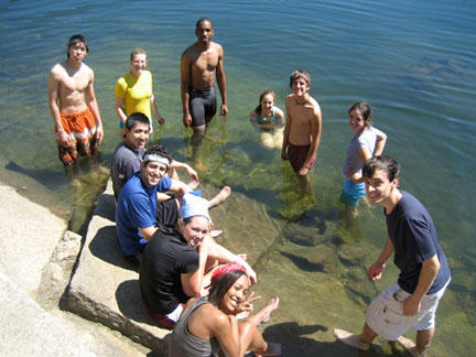 A refreshing dip for a group in Harriman State Park, N.Y.