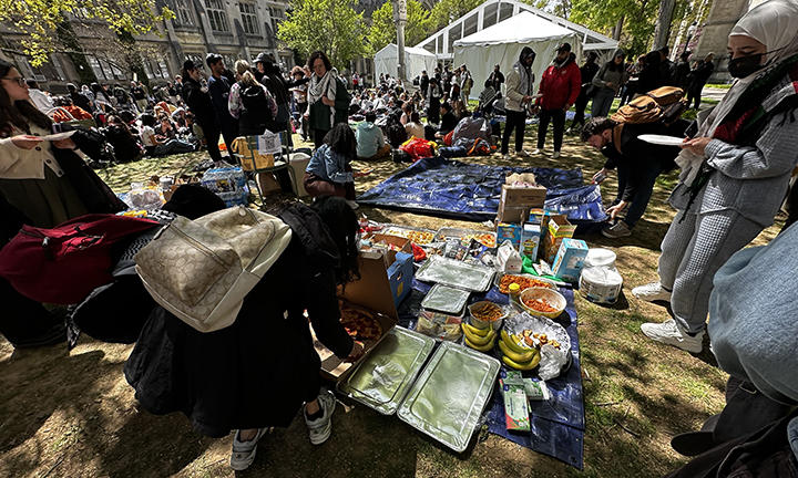 People brought Costco pizzas and casserole dishes to feed the protesters lunch.