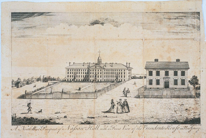 The original Nassau Hall, depicted in a 1764 print.