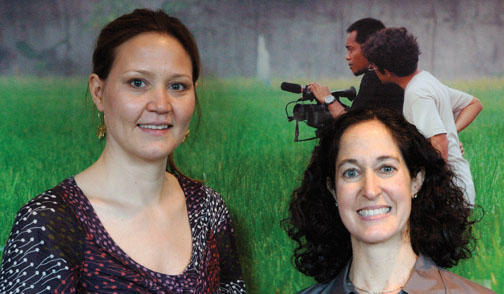 Mikaela Beardsley ’92, left, and Jamie Gordon ’92 are producing a television program based on WuDunn’s book.