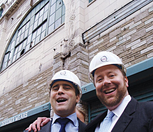 LIVE.AS_QueenTheater.jpg  Chris Buccini ’94, left, and Bill Taylor ’95 at the Queen Theater groundbreaking Oct. 2.