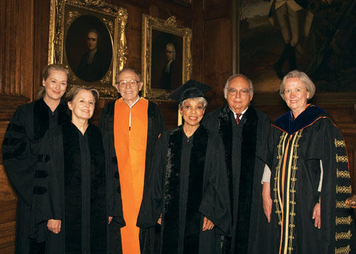 Honorary degrees: Princeton awarded honorary degrees to, from left, Academy Award-winning actress Meryl Streep, sustainable-food advocate Alice Waters, Princeton emeritus professor Irvin Glassman, actress and activist Ruby Dee Davis, and community organiz