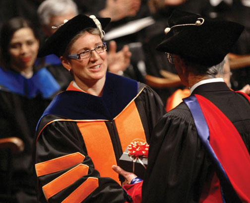 Professor Claire Gmachl was honored for her teaching and mentoring at the Graduate School’s hooding ceremony June 1.