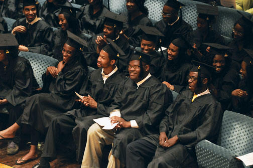 Students listen to Michael Eric Dyson *93’s remarks at the Pan-African graduation ceremony. 