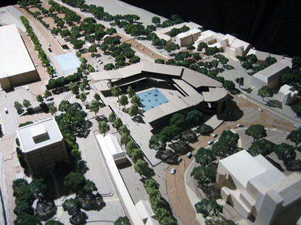 LIVE.NB_ArtsNeighborhood.jpg A model of three attached buildings that would provide performance, teaching, and office space for the arts. In the foreground are New South, left, and McCarter Theatre.