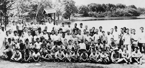 Campers from Princeton, New York, and Philadelphia gathered for this 1948 photo, which includes about a dozen University undergraduates. Standing, far right, is Everard ­Pinneo '48, former camp director and current board member.