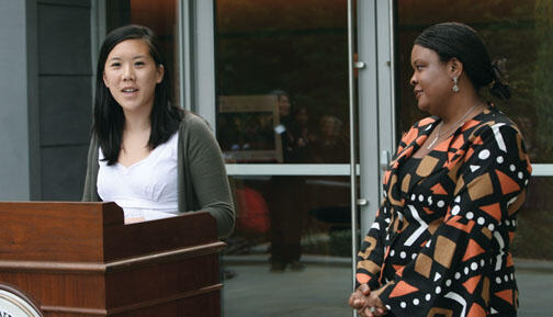 LIVE.NB_FieldsPeople.jpg Fields Center board member Dora Chua ’10 describes “a sense of rejuvenation” as director Makeba Clay looks on.