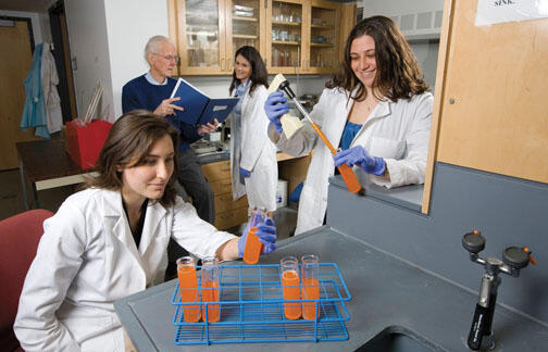 LIVE.NB_Hoebel.jpg From left, Elyse Powell ’11, Professor Bart Hoebel, visiting research associate Nicole Avena *06, and Miriam Bocarsly ’06 linked high-fructose corn syrup and obesity in a study of rats.