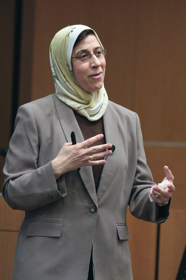 Amaney Jamal, assistant professor of politics, speaking April 22 in Robertson Hall on “Muslim Americans: Enriching or Threatening American Democracy?”