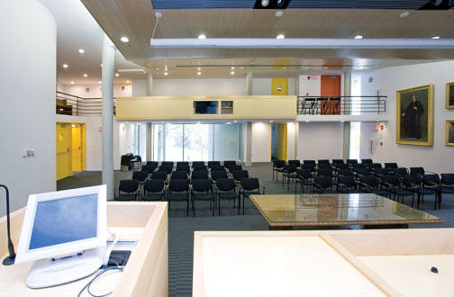 Renovations to Whig Hall’s 125-seat Senate Chamber include a new gallery that seats 25. The chamber is Princeton’s largest videoconferencing room.