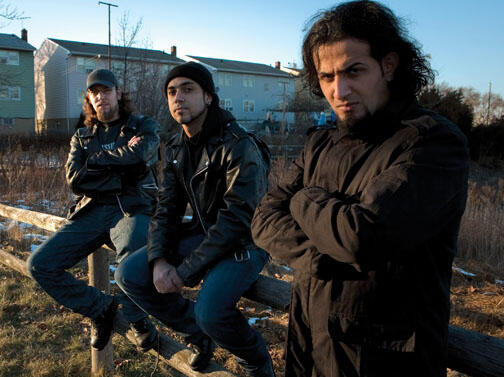 From left, Firas Al-Lateef, Faisal Talal, and Marwan Riyadh, members of the Iraqi heavy-metal band Acrassicauda, in Elizabeth, N.J., in February. A fourth member, Tony Aziz, is not pictured.