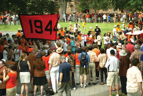 LINING UP: Nearly every marcher is a spectator, too.