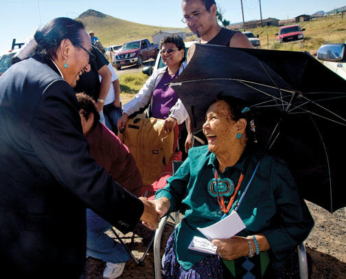 Jim greets supporters at the Southwest Navajo Fair parade in Dilkon, Ariz., in September.