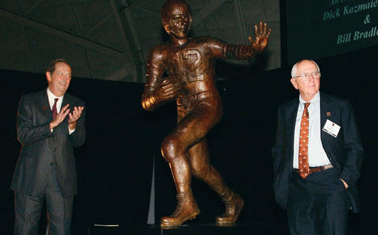 Bill Bradley ’65, left, and Dick Kazmaier ’52 at the No. 42 retirement ceremony Oct. 24.