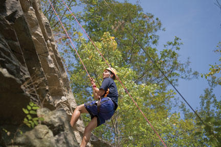 Ryan Ellis ascends a rock face in the Delaware Water Gap.