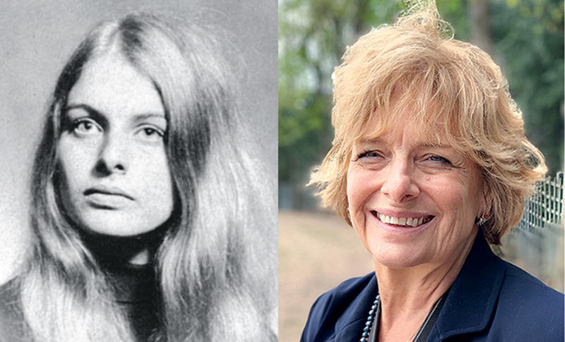 Lisa Tebbe ’73 then and now. 