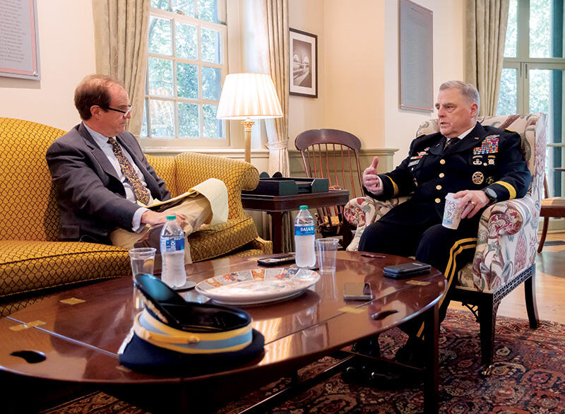 MILLEY_General Milley A 5-30-23-2543.jpg Milley speaks with PAW senior writer Mark F. Bernstein ’83