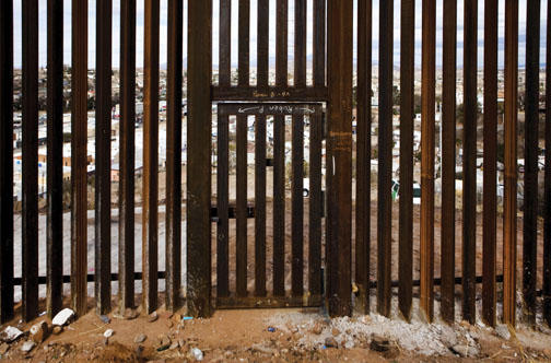 U.S.-Mexico border fence in Nogales, Mexico: a view from the Mexican side.