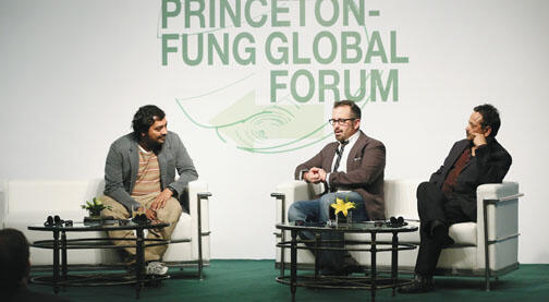 NB_FungForum5747new.jpg Filmmakers Andrew Jarecki '85, center, and Anurag Kashyap, left, with Princeton professor Gyan Prakash during the University’s first global forum in Shanghai.