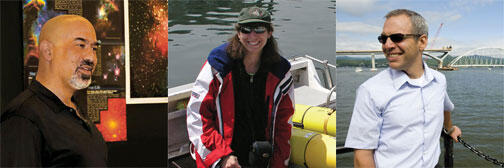 NB_PhoneCall.jpg Among the faculty’s MacArthur fellows who are alumni are, from left, astrophysicist David Spergel ’82, engineering professor Naomi Leonard ’85, and engineer Ted Zoli ’88.
