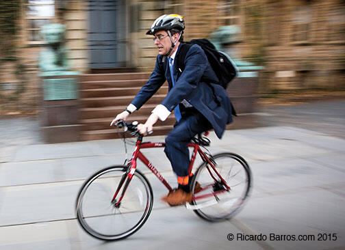 OTC-CLEbike.jpg President Eisgruber ’83 arrives at Nassau Hall.